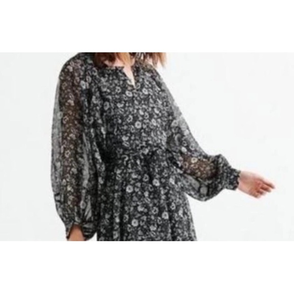 Lucky Brand Long Sleeve Peasant Tiered Maxi Dress Grey Cream Floral Size XS - Picture 7 of 11